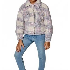 NEW DESIGN HISTORY girl's fuzzy jacket in pink & grey